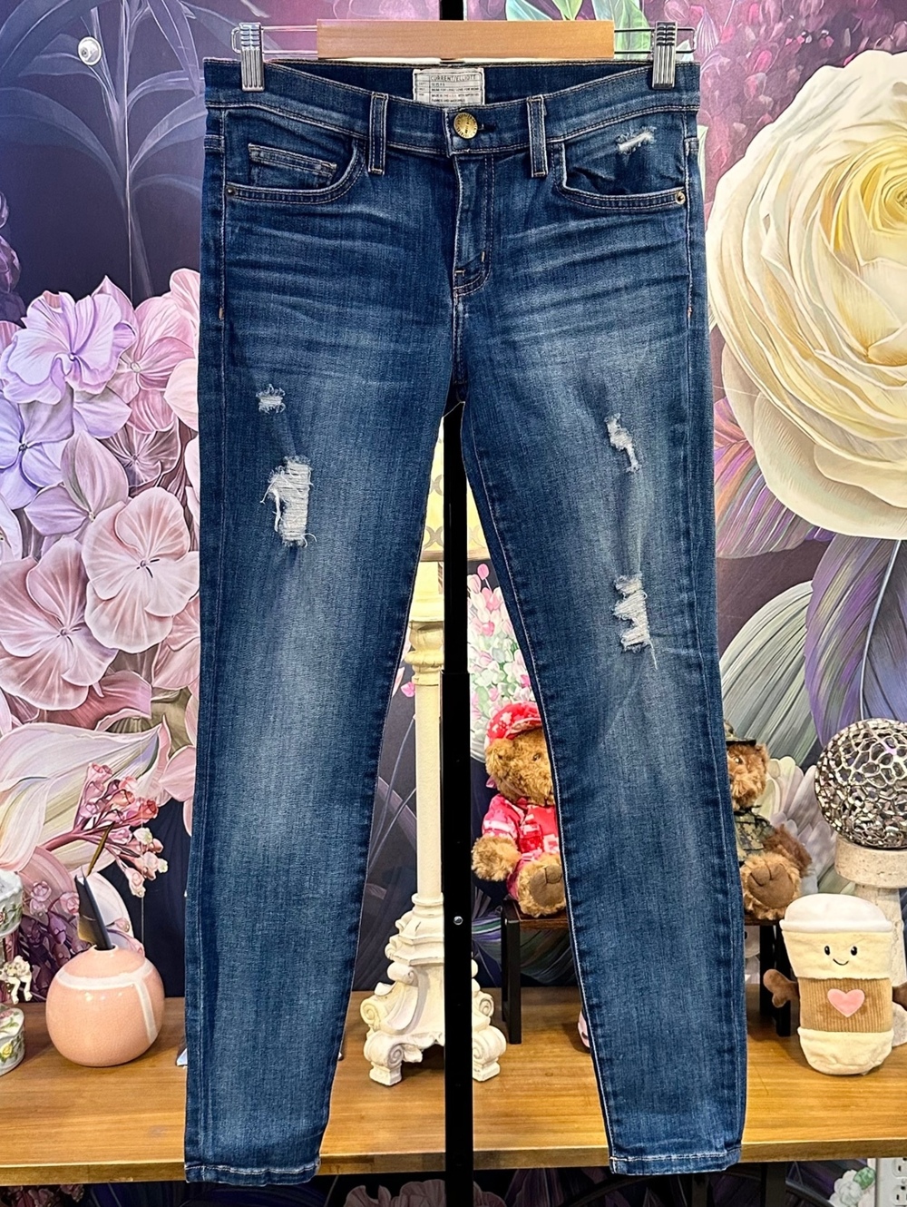 Current/Elliott 27 The Stiletto Niagara Destroy Skinny Jeans Distressed Made USA